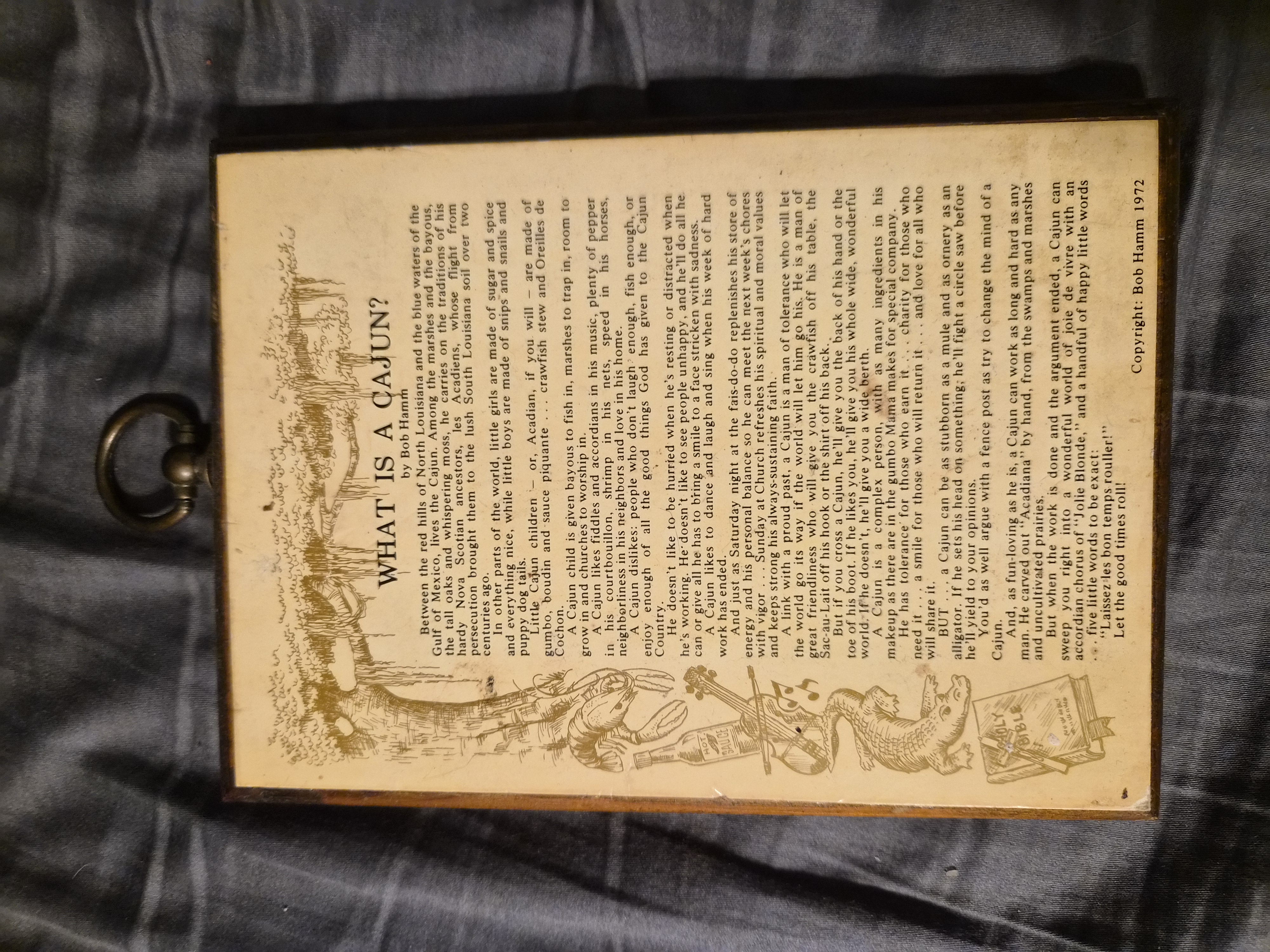 Decoupage wood plaque of What Is a Cajun poem by Bob Hamm
